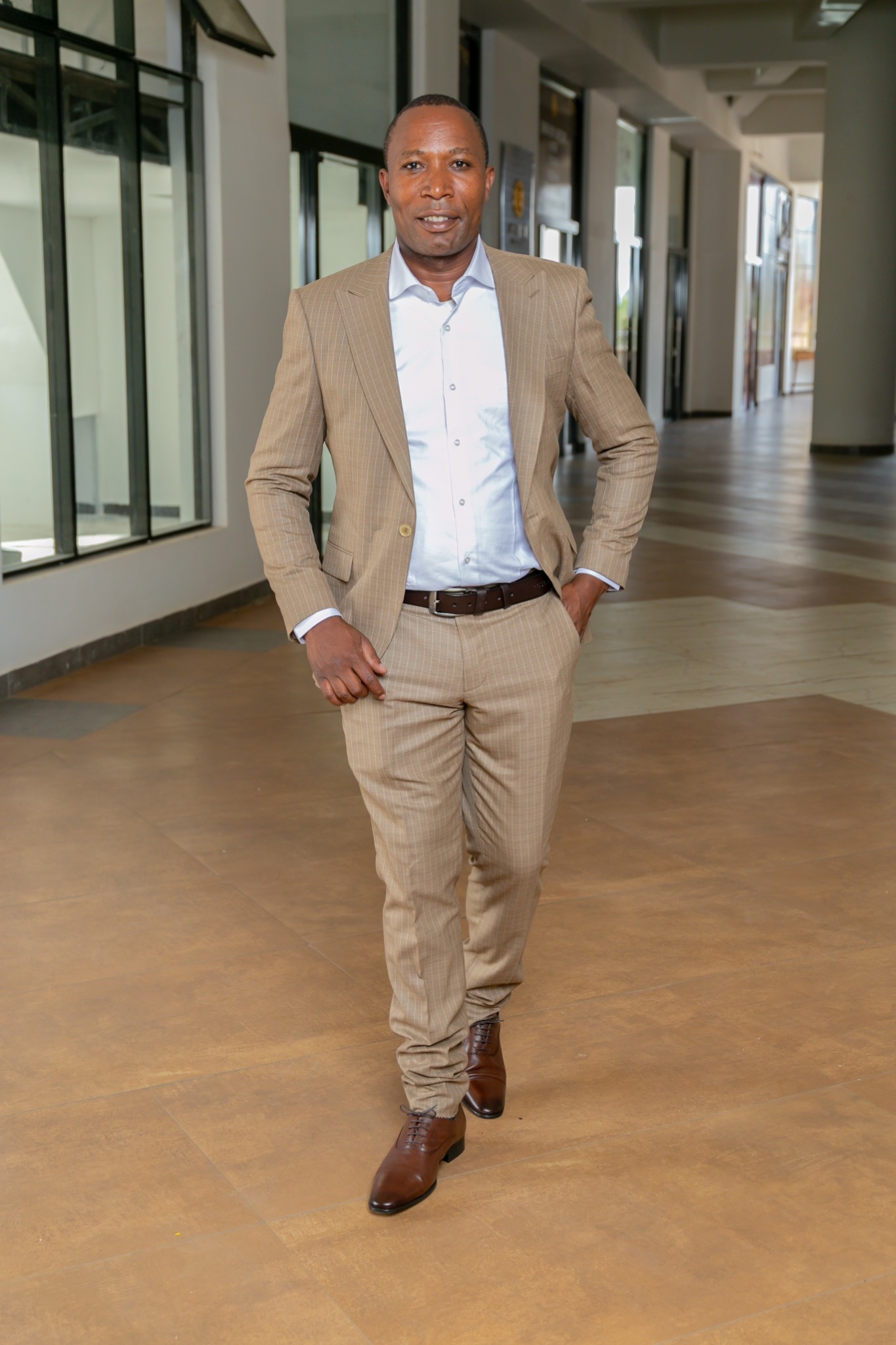 Men Coffee Brown Pinstripe Suit