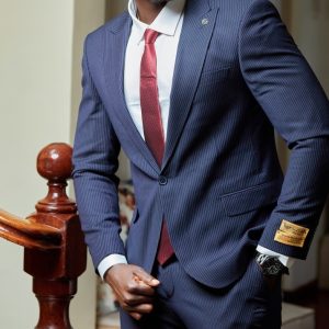 Men Dark Blue Pinstripe Suit