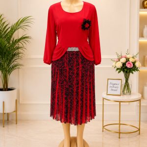 Pleated Dress-Red