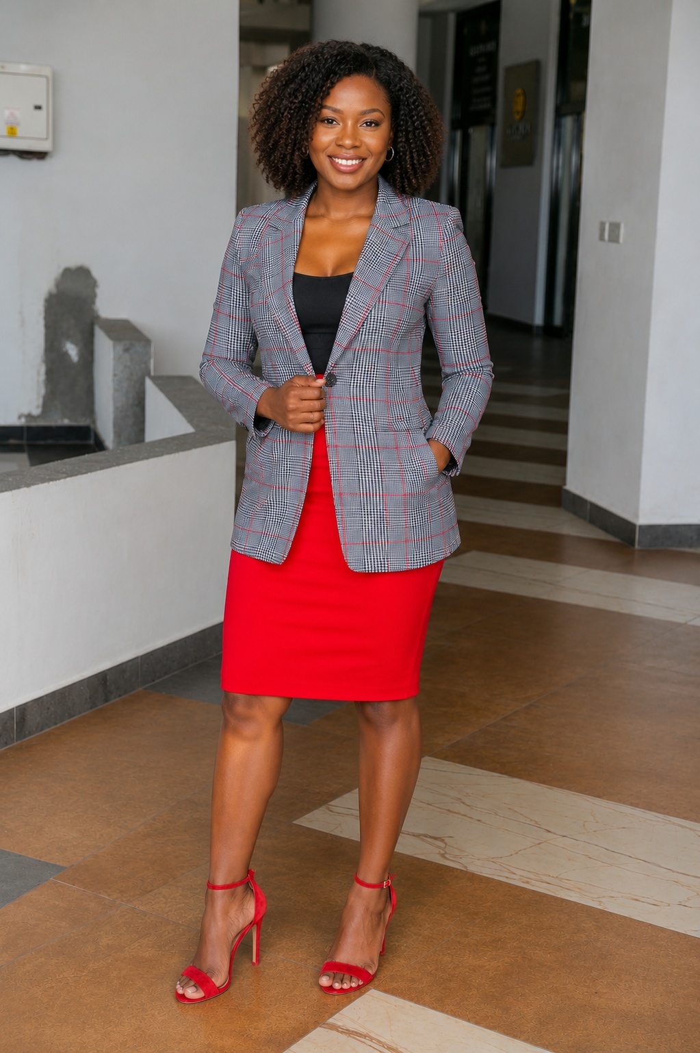 Red Pencil Skirt Suit